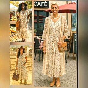 Boho Gypsy 1X Festival Cottagecore Cotton Lace Floral Maxi Peasant Modest